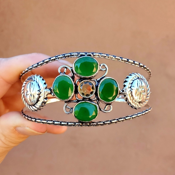 New Emerald & Citrine 925 Silver Sun Cuff Bracelet. - Picture 3 of 15